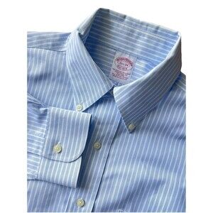 Brooks Brothers 1818 Blue Stripe Traditional Fit Dress Shirt 15 1/2-34 Non-Iron